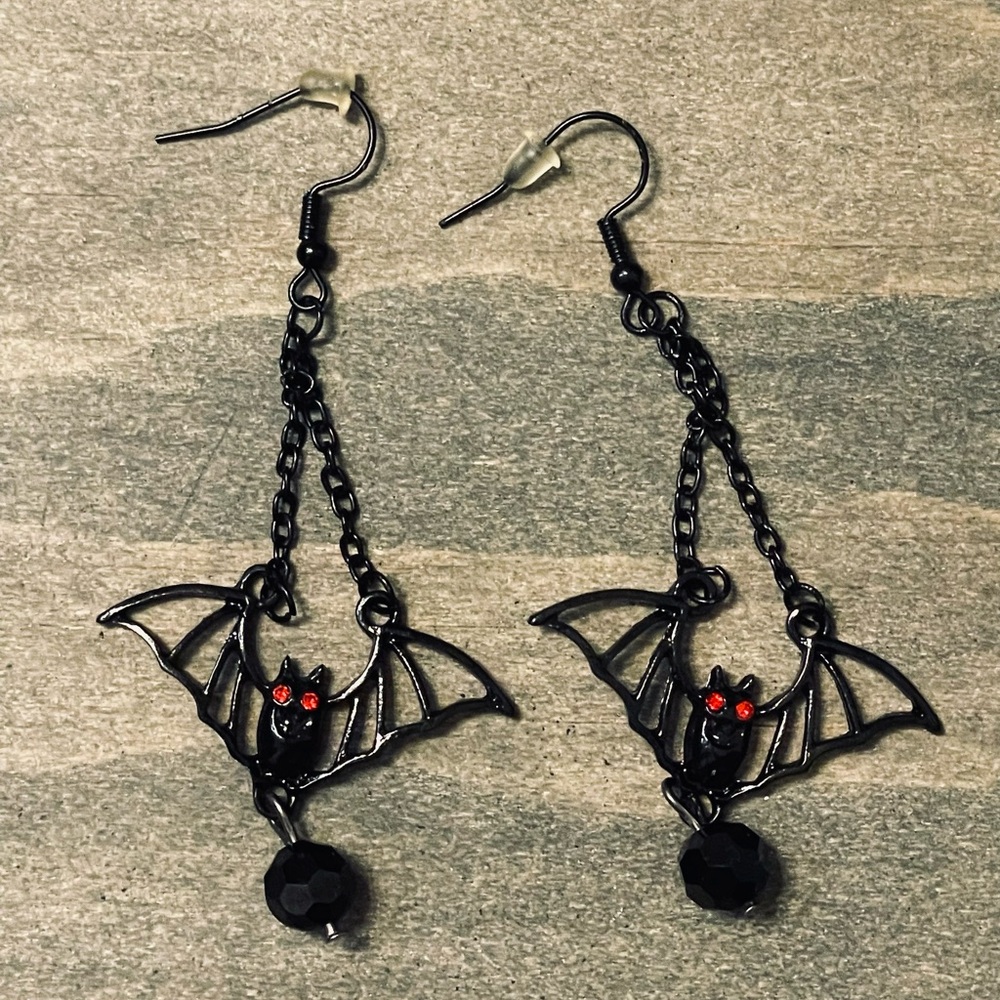 Black Bat Dangle Earrings